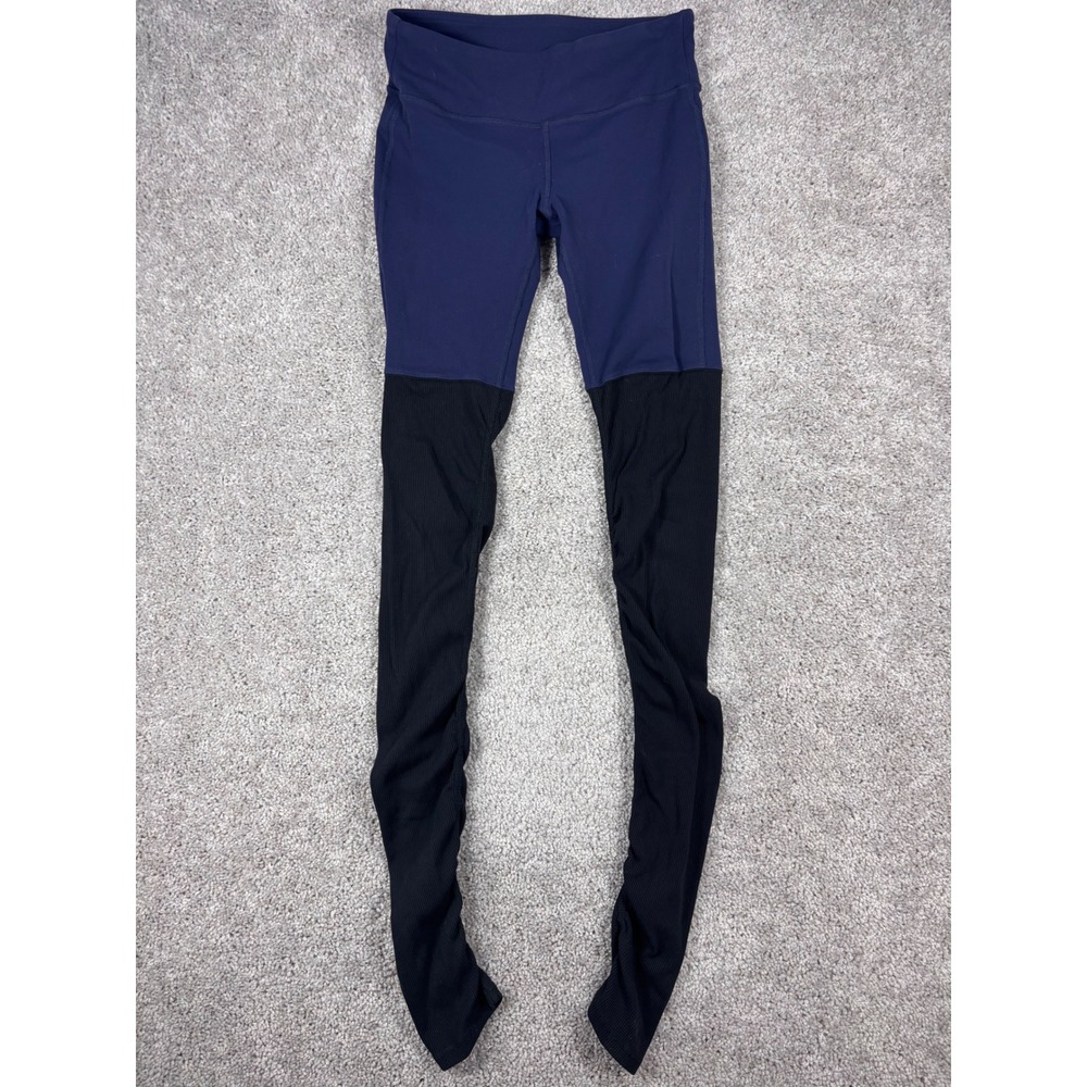 Alo Yoga Goddess Ribbed Leggings Navy Blue Black Two Tone Women Size Medium